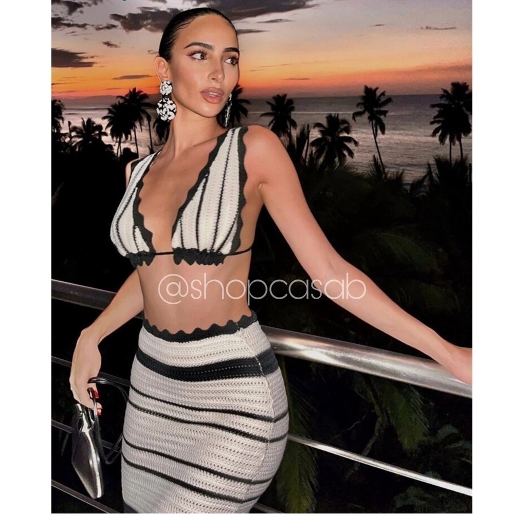 5⭐️CASA B|  Mirabella Triangle Top & Midi Skirt Knit Set in Ivory/ black